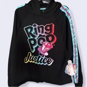 Justice Kids Black Hoodie with Colorful Ring Pop Design